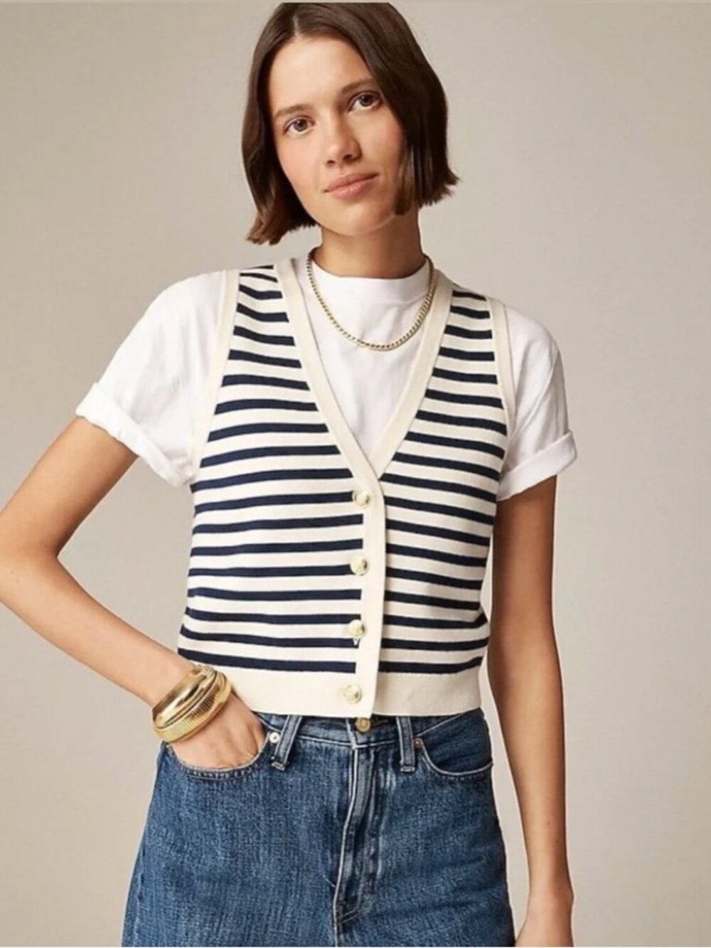 J.Crew Emilie Sweater Vest in Navy/Cream Stripe (S)